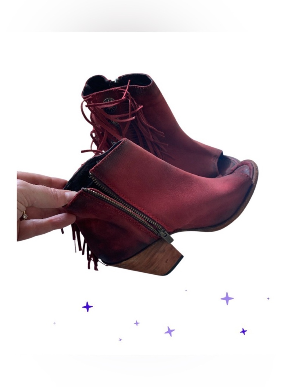 Liberty Black Vegas Rojo Booties Leather Peep toe Tassel Ankle Red size 8 - Picture 11 of 11